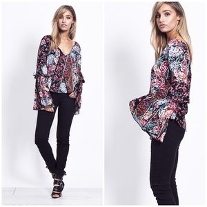 JAASE Floral Boho Bell Sleeve Top